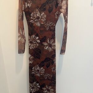 Zara Brown Bodycon Long Sleeve Mock Neck Dress